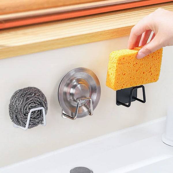 Kitchen 304 Stainless Steel Sink Sponge Holder Self Adhesive Drainer Drying Rack Wall Hooks Accessories Storage Home Organizer