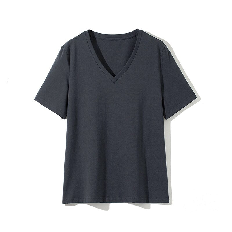 WOTWOY Solid Casual Basic T-shirt Women 2023 Summer Short Sleeve Knitted Cotton Tee Shirt Women Black White Korean Top Femme New