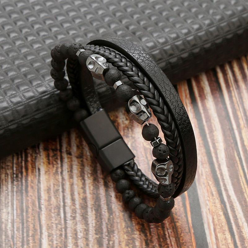 High Quality Leather Bracelet Men Classic Fashion Tiger Eye Beaded Multi Layer Leather Bracelet For Men Jewelry Gift