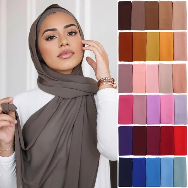 Muslim Chiffon Hijab Scarf Women Long Solid Color Head Wrap For Women Hijabs Scarves Ladies Muslim Veil Jersey Hijabs 180*70cm